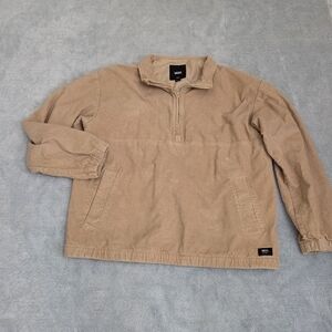 Men's Barn Chore Coat Jacket Beige Corduroy Pullover Vans Large 1/4 Zip 90s Y2K